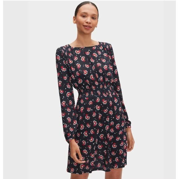 Kate Spade Navy Floral Seaside Blooms Long Sleeve Smocked Waist Dress Size M - Picture 1 of 7